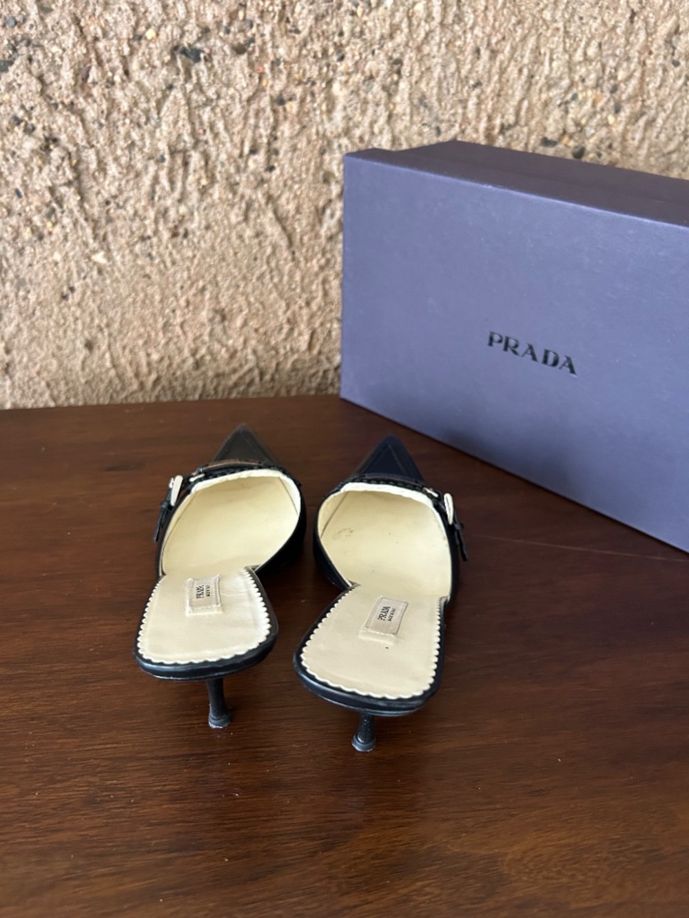 Prada Black Leather Pointed Toe Mules Heels 36.5 / US 6.5 - Picture 5 of 15